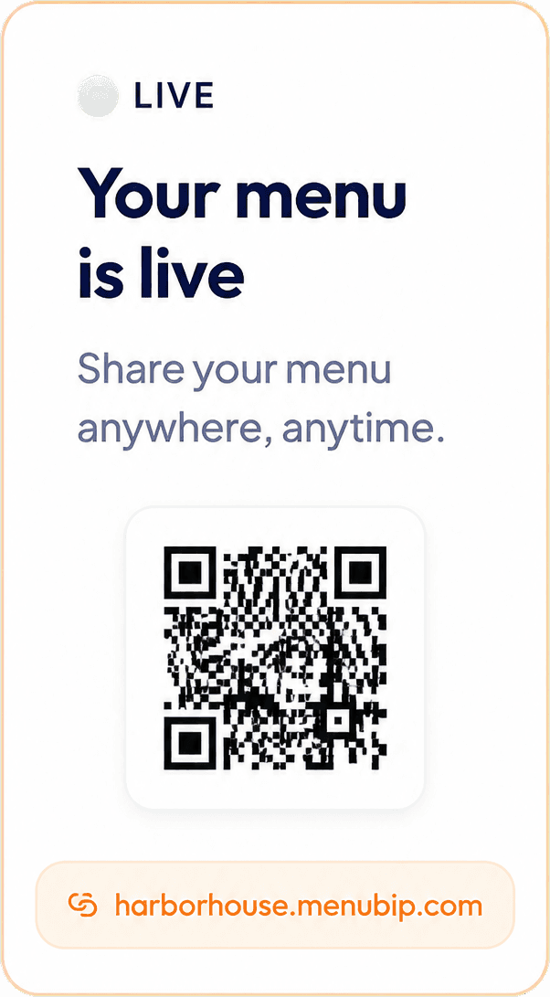 Your published menu is live with a shareable QR code