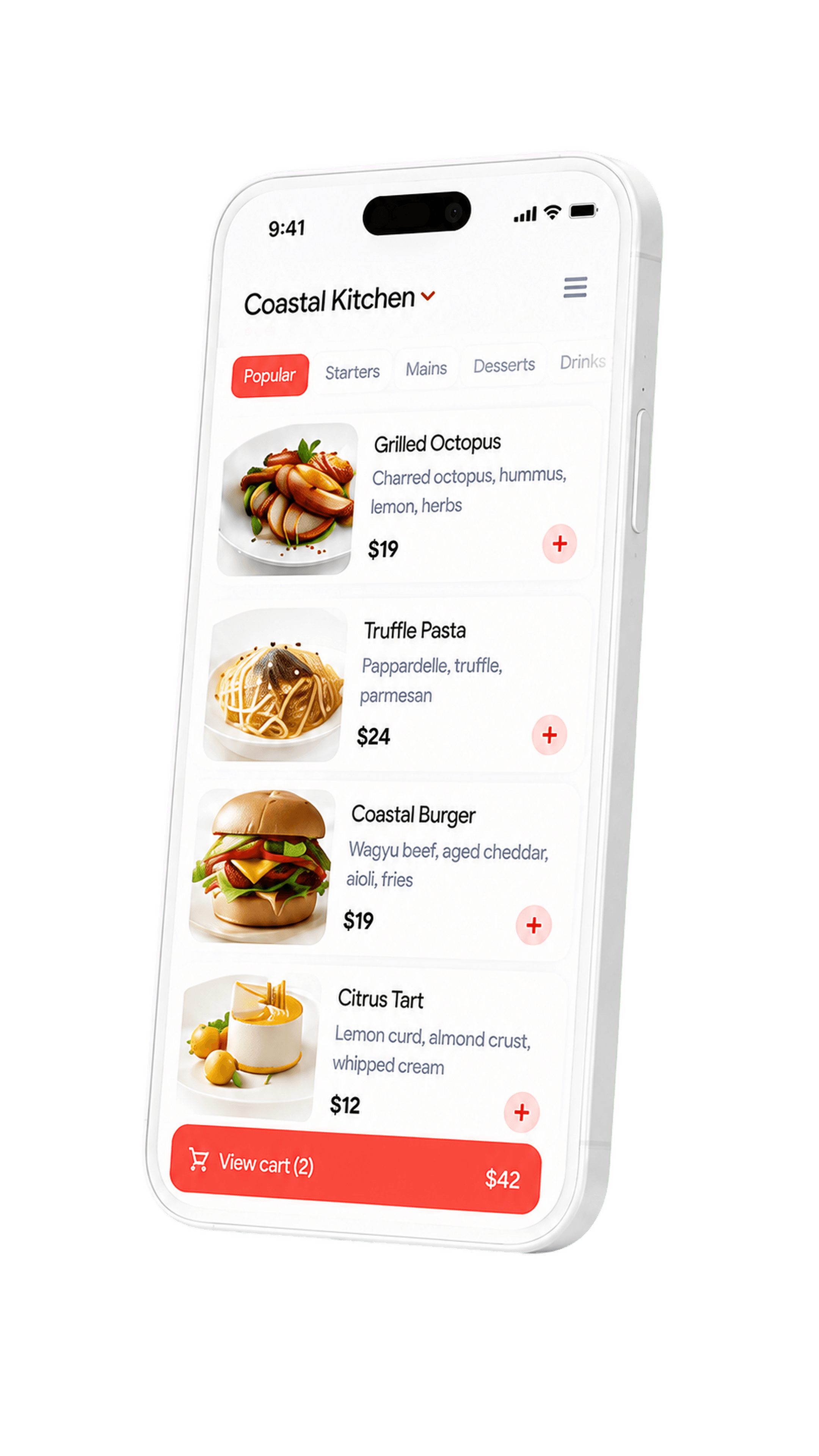 Restaurant light mobile ordering menu