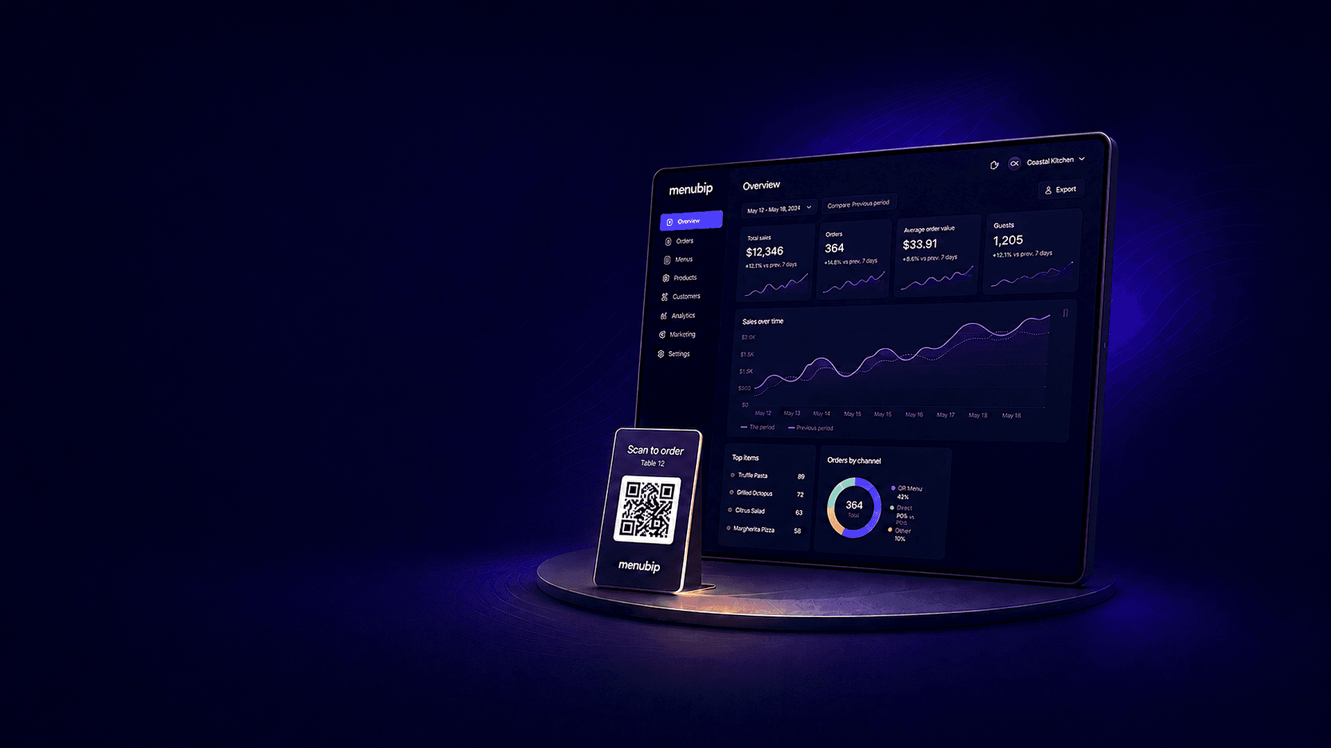 MenuBip analytics dashboard with table QR ordering
