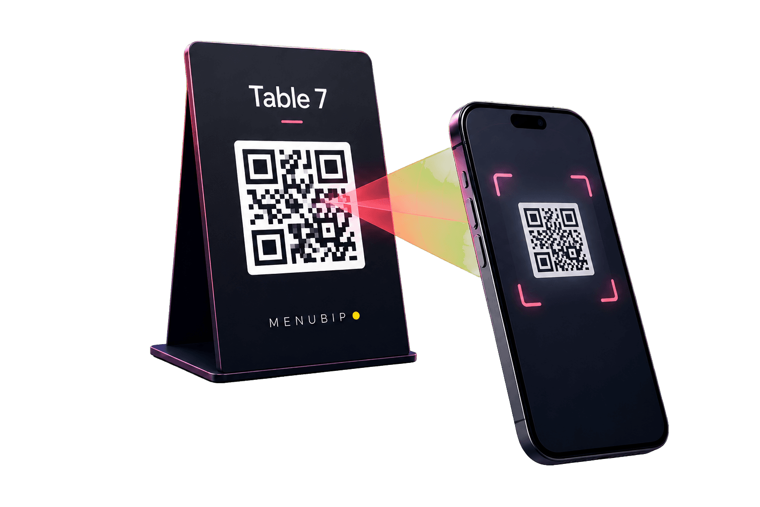 Phone scanning a MenuBip Table 7 QR code